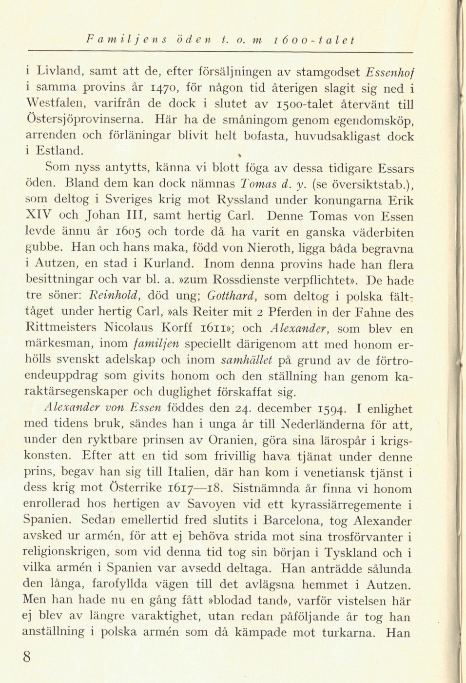 Skannad sida 8 ur Familjens öden t.o.m. 1600-talet