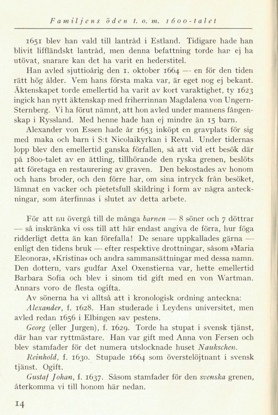 Skannad sida 14 ur Familjens öden t.o.m. 1600-talet