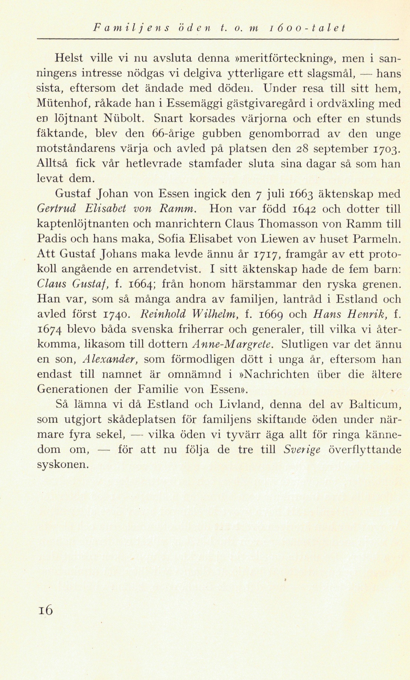 Skannad sida 16 ur Familjens öden t.o.m. 1600-talet