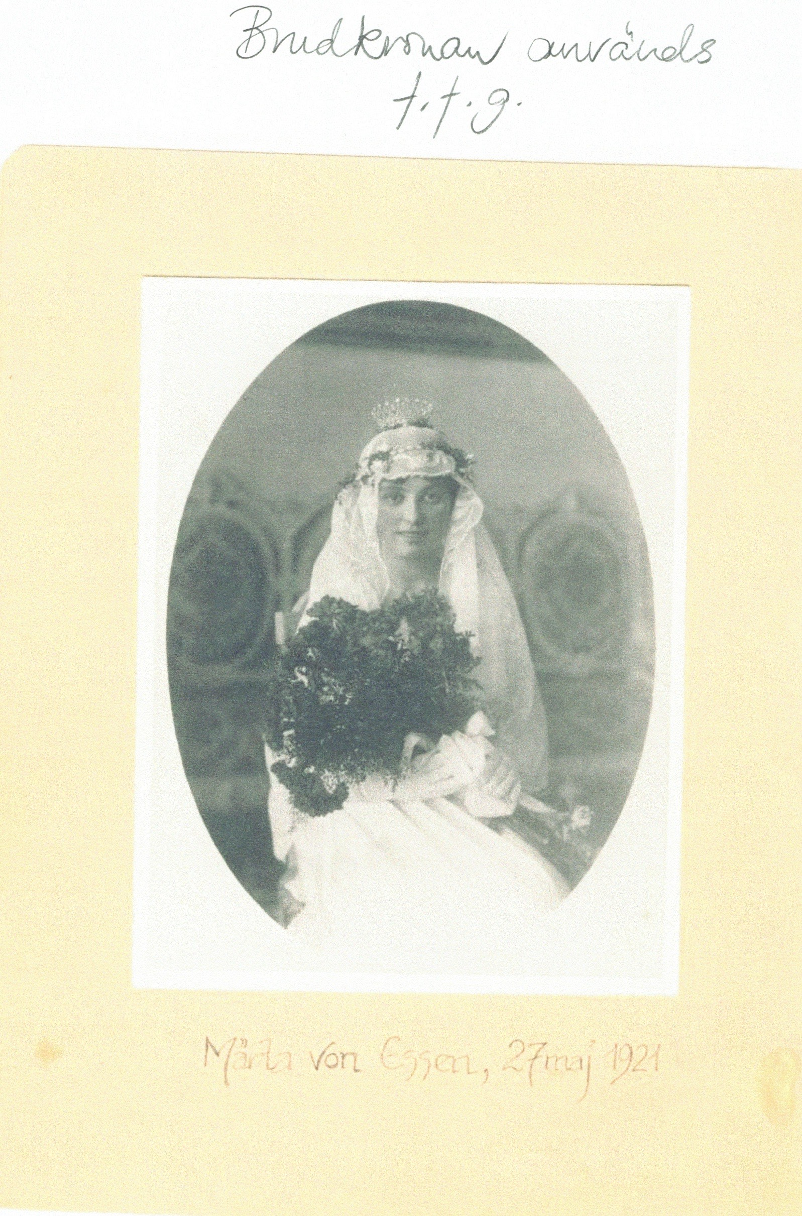 Märta von Essen med den von Essenska brudkronan den 27 maj 1921
